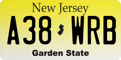 NJ license plate A38WRB