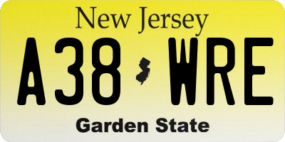 NJ license plate A38WRE