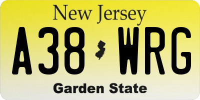 NJ license plate A38WRG