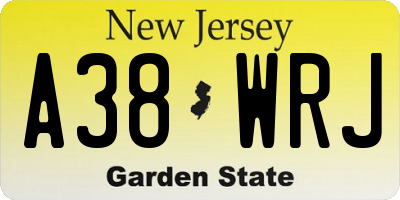 NJ license plate A38WRJ