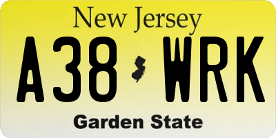 NJ license plate A38WRK
