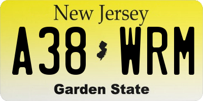NJ license plate A38WRM