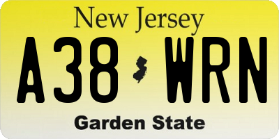 NJ license plate A38WRN