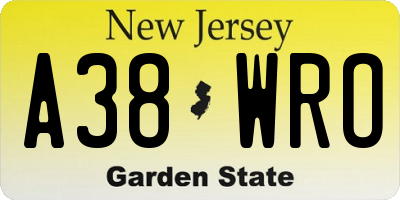 NJ license plate A38WRO