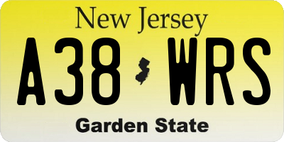 NJ license plate A38WRS