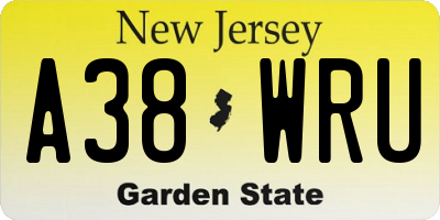 NJ license plate A38WRU