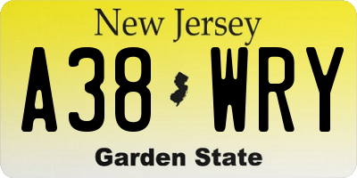 NJ license plate A38WRY