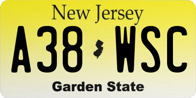 NJ license plate A38WSC