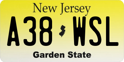 NJ license plate A38WSL