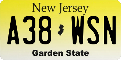 NJ license plate A38WSN