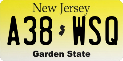 NJ license plate A38WSQ