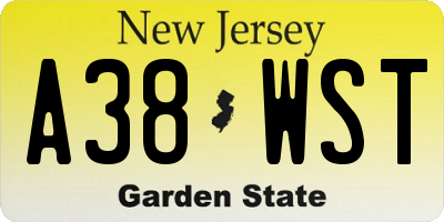 NJ license plate A38WST