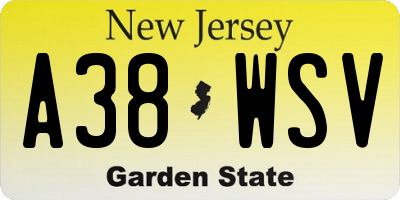 NJ license plate A38WSV