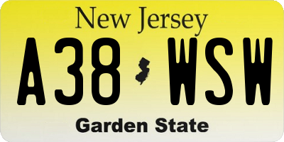 NJ license plate A38WSW