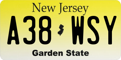 NJ license plate A38WSY