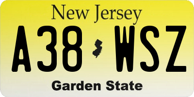NJ license plate A38WSZ