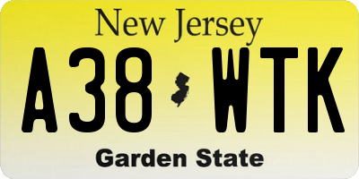 NJ license plate A38WTK