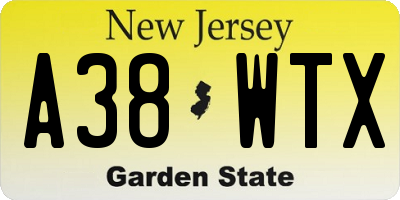 NJ license plate A38WTX