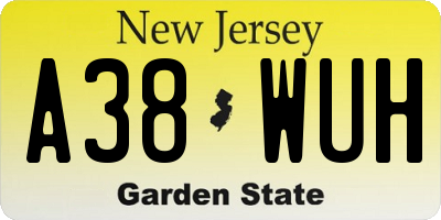 NJ license plate A38WUH