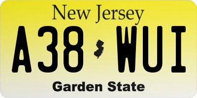 NJ license plate A38WUI