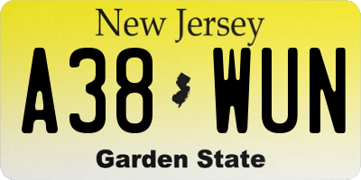 NJ license plate A38WUN