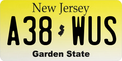 NJ license plate A38WUS