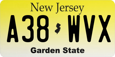 NJ license plate A38WVX