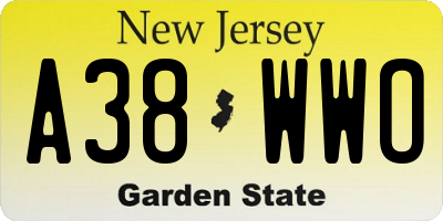 NJ license plate A38WWO