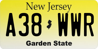 NJ license plate A38WWR