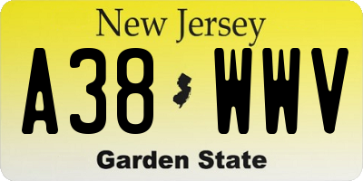 NJ license plate A38WWV