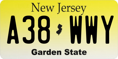 NJ license plate A38WWY