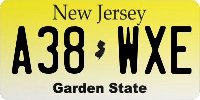 NJ license plate A38WXE