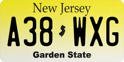 NJ license plate A38WXG