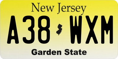 NJ license plate A38WXM