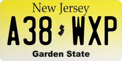 NJ license plate A38WXP
