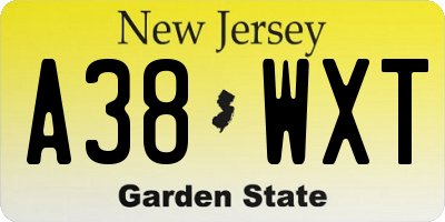 NJ license plate A38WXT