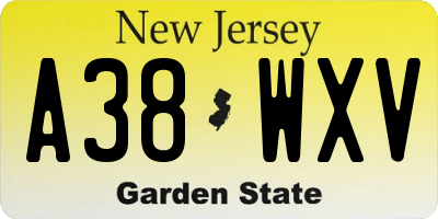 NJ license plate A38WXV