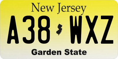 NJ license plate A38WXZ