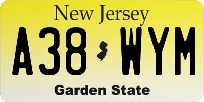 NJ license plate A38WYM