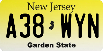 NJ license plate A38WYN
