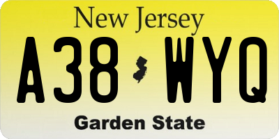 NJ license plate A38WYQ