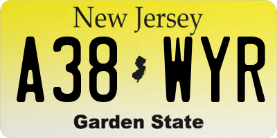 NJ license plate A38WYR
