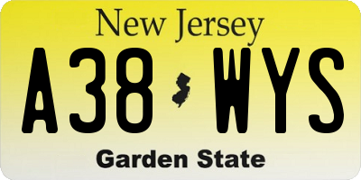 NJ license plate A38WYS