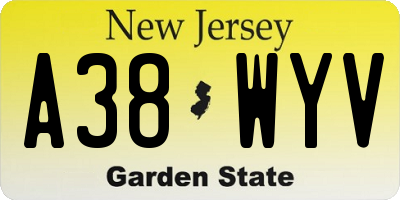 NJ license plate A38WYV