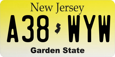NJ license plate A38WYW