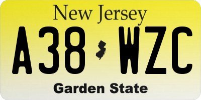 NJ license plate A38WZC
