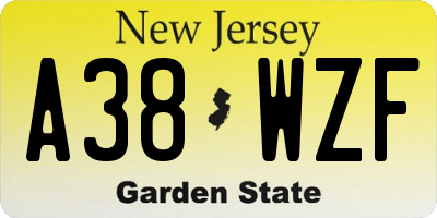 NJ license plate A38WZF
