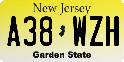 NJ license plate A38WZH