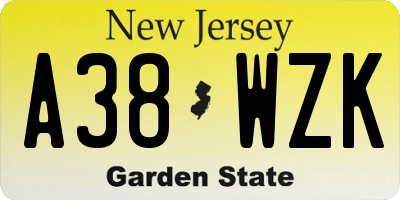 NJ license plate A38WZK