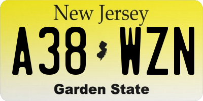 NJ license plate A38WZN